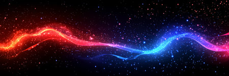 Abstract Nebula Spacescape with Dynamic Intertwined Waves in a Cool Blue to Warm Red Gradientの素材