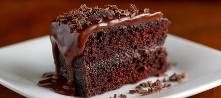 Indulge in a Decadent Double Chocolate Dessert Delight with Rich Glaze and Chocolate Shavingsの素材