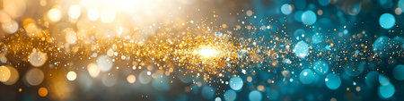 Abstract Particle Streams in Gold and Azure, Sparkling Dust Explosion, Swirling Light Effectsの素材