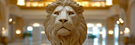 Majestic Lion Statue in Grand Hallway A Timeless Work of Art Capturing Power and Beautyの素材