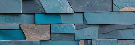 Beautiful Teal Blue Stone Wall Texture Background with Colorful Stones for Modern Decor and Designの素材