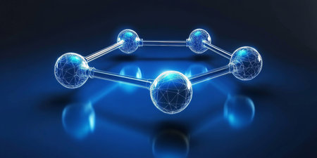 Captivating Cyan Molecular Structure with Intricate Connectivity and Conceptualization in Scienceの素材