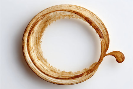 Detailed Close-Up of Concentric Coffee Stains Creating Unique Circular Patterns on White Surfaceの素材
