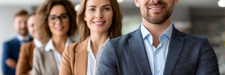 Diverse Team Collaborating in Modern Office Space for Achieving Business Success and Growth Goalsの素材