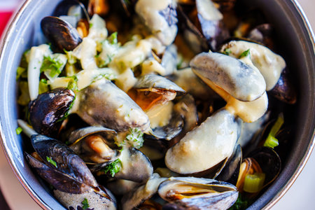 Delicious MoulesMarinieres Delight A Culinary Masterpiece of Steamed Mussels in Cream Sauce