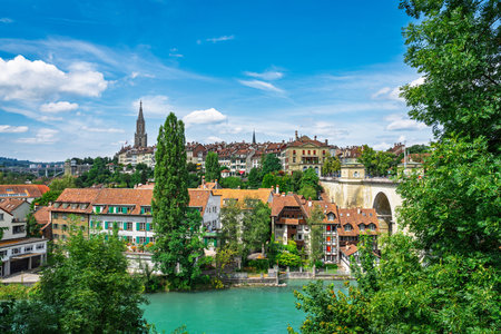 Bern, Switzerland A Picturesque View of the Old City with River and Architectureの写真素材
