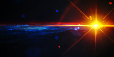 Luminous Golden Gleam and Deep Blue Glow Create Stunning Visuals in a Futuristic Fantasy Sceneの素材