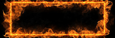 Dynamic Rectangle Frame Surrounded by Fiery Flames, Striking Signboard Design for Visual Impactの素材