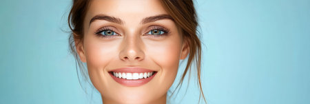 Beautiful Young Woman Smiling Confidently, Showcasing Her Natural Beauty and Radiant Skin Portraitの素材