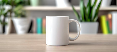 Bright and Modern Home Office Featuring a Contemporary White Mug, Indoor Plants, and Natural Lightの素材