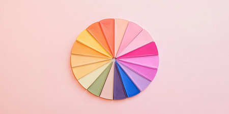 Circular Arrangement of Pastel Color Swatches on a Soft Pink Gradient Background for Design Usesの素材