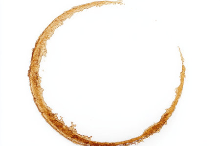 Abstract Coffee Ring Stain on White Background, Minimalist Design Element with Grungy Texture Detailの素材