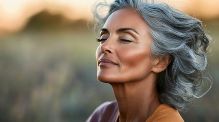 Aging Gracefully Embracing a Silver Hairstyle for Older Women, Celebrating Grey Hair and Healthの素材