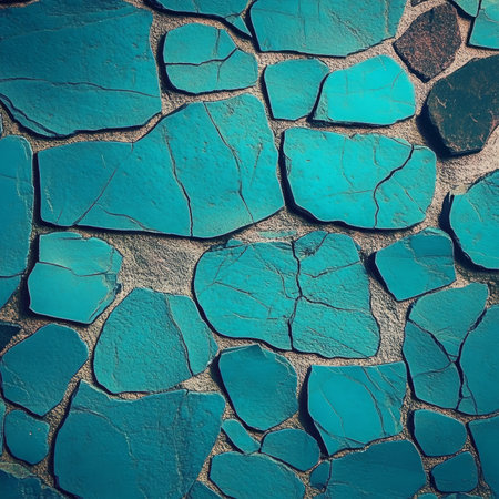 Teal, Blue, and Earth Tones Stone Mosaic with Unique Textural Patterns for Natural Aesthetic Designsの素材