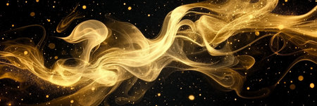 Elegant Gold Smoke Trails and Glowing Energy Strands Create a Stunning Cosmic Brilliance Backgroundの素材