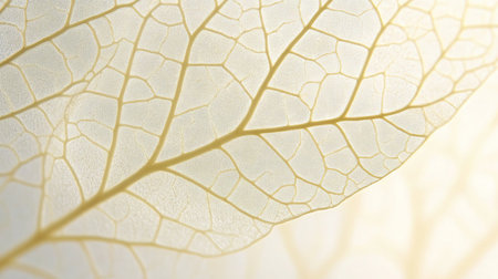 Delicate Close-Up of a White Leaf with Transparent Veins Against a Subtle Beige Backgroundの素材