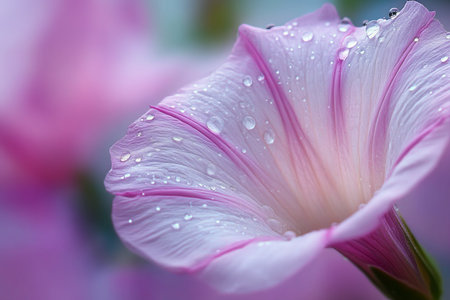 Delicate Morning Glory Bloom with Sparkling Dew Drops, Evoking Freshness and Purity in Natureの素材