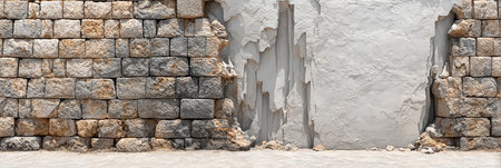 Eroded Ancient Stone Wall with Cracked Plaster, Grunge Texture and Architectural Detailsの素材