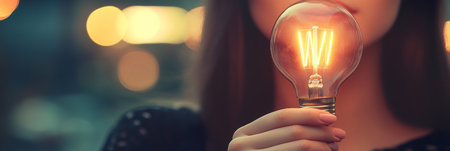 Bright Light Bulb Symbolizing Innovative Ideas, Creativity, and Inspiration for Business Successの素材