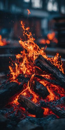 Cozy Winter Evening by the Fireplace, Orange Flames Dancing Amongst Logs, Warmth and Comfortの素材