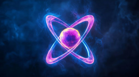 Intricate Conceptual Artwork of an Atomic Nucleus and Energy Transformation Inside a Reactorの素材