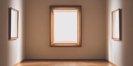 Minimalist Art Gallery Display with Empty Frames Inviting Viewer Interpretation and Reflectionの素材