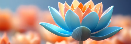 A Beautiful Pastel Hued Lotus Flower Blooming in Soft Blue and Pale Orange for Peaceful Serenityの素材