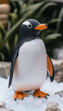Charming Encounter with a Majestic Penguin on Rocky Terrain, Showcasing Its Unique Feather Patternsの素材