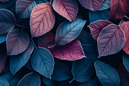Frosty Leaves and Icy Details Captivating Winter Wonderland in Nature s Artistic Displayの素材