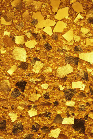 Close Up of a Luxurious Golden Surface with Shiny Textures and Light Yellow Shades Creating Depthの素材