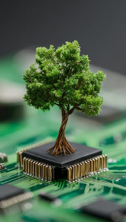 Innovative Environmental Technology Integration A Sapling s Journey from Circuit Board to Growthの素材