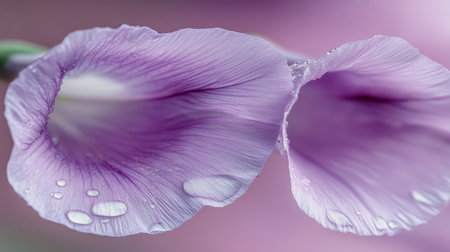 Stunning Macro Shot of Violet Morning Glory Flowers with Water Droplets, Capturing Nature s Beautyの素材