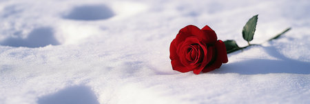 A Velvety Red Rose Resting on Glistening White Snow, Symbolizing Love and Nature s Beautyの素材