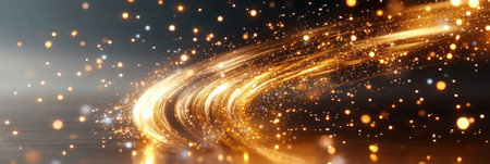 Luminous Movement Through Glittering Space A Swirl of Golden Particles Creating a Futuristic Trailの素材