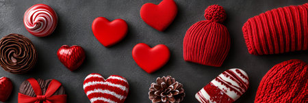 Heart Delights and Woolen Warmth Sweet Valentine s Treats and Cozy Knits in Festive Red Huesの素材