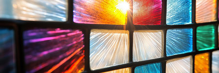 Prismatic Light Shining Through Vibrant Antique Stained Glass Window Creating Colorful Atmosphereの素材