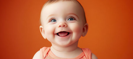 Charming Baby Portrait with Bright Smile and Curious Eyes on a Warm Background for Joyful Momentsの素材