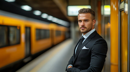 Busy Businessman Anticipates Fast Subway Service in Modern City with Timely Transportation Solutionsの素材