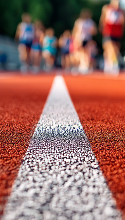 Close-Up of Athletic Legs in Red Running Shoes on Track at Sunrise for Sports Event Promotionの素材