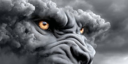 Majestic Thunderstorm Beast Roaring from the Nebula, Cinematic 8k Imagery of Ferocity and Powerの素材