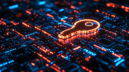 Digital key securing online access and protecting financial transactions with encryption.の素材