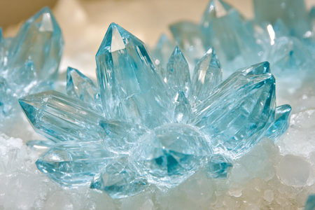 Beautiful Intricate Blue Crystal Formations with Reflective Facets Showcasing Natural Wondersの素材
