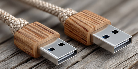 Stylish Craft Style USB Connection with Wooden Design and Durable Braided Cord for Data Transferの素材