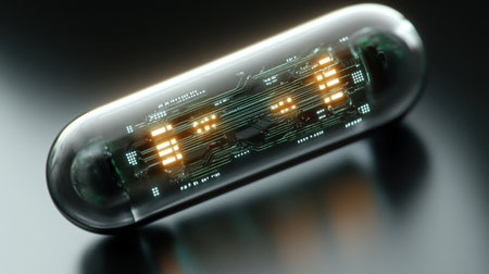 Innovative Pill Technology Display with Futuristic Drug Delivery Systems and Glowing Circuitryの素材