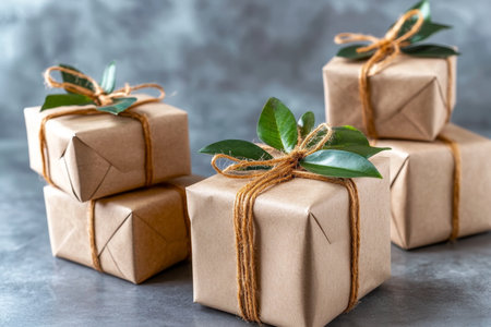 Natural Aesthetic Square Handmade Packages with Gift Wrapped Paper and String for Stylish Decorationの素材