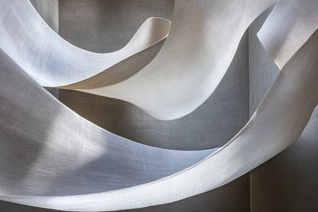 Abstract Curved Shapes with Textured Surfaces Creating Dynamic Light Play and Ethereal Beautyの素材