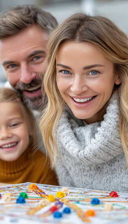 Cozy Winter Evening with Family Around Table Sharing Laughter and Playing Fun Games Togetherの素材