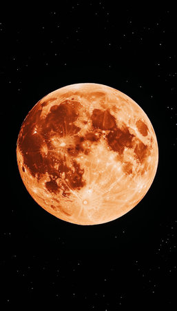 Majestic Amber Lunar Sphere Illuminating the Starry Expanse with Cosmic Wonders and Celestial Beautyの素材