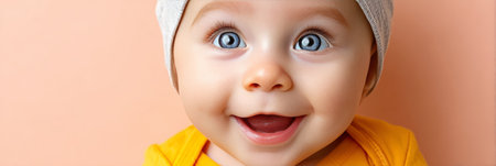 Adorable Baby Smiling in Close-Up Portrait, Radiating Joy and Innocent Charm with Delightの素材