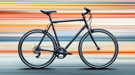 A sleek black bicycle parked against a vibrant street mural, symbolizing freedom and adventure.の素材